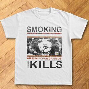 White Smoking Kills Japanese Warning Graphic Tee Grunge Poster Shirt